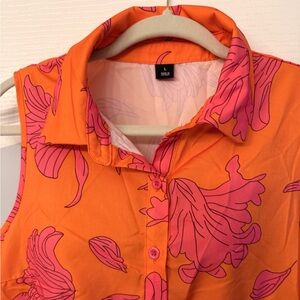Women's Orange & Pink Floral Sleeveless Button-Down Dress